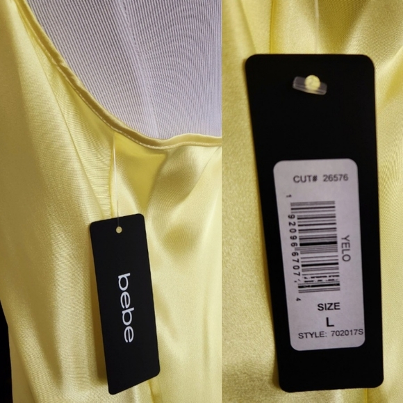 🆕️⬇️bebe Yellow Satin Cowl Neck Slip Midi Dress - Picture 10 of 11